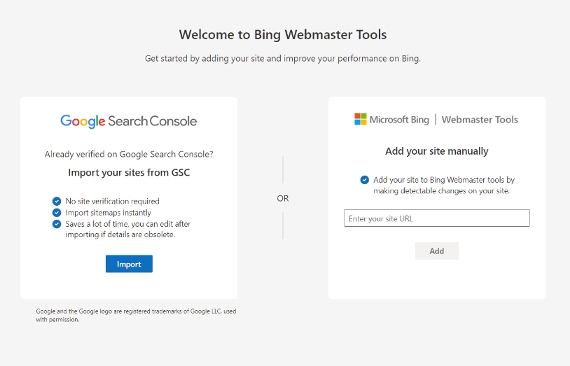 Pilihan verifikasi website di Bing Webmaster Tools