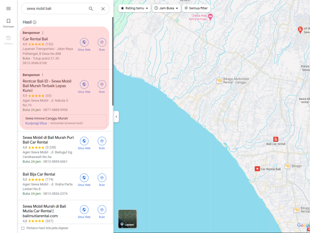 Contoh Iklan Google Ads di Halaman Google Maps